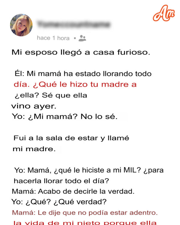 Mi suegra lloró todo el día después de que mi madre viniera a verme y le dijera que sabía su secreto