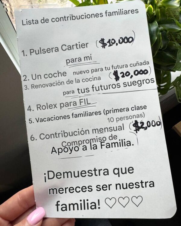 Mi futura suegra me dio una lista de regalos que le debía para ser aceptada en la familia, así que le enseñé una lección que nunca olvidará.