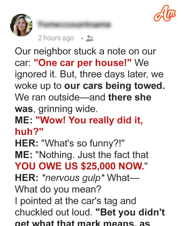 Our Meddling Neighbor Got Our Cars Towed from Our Own Driveway—She Paid a Great Price in Return