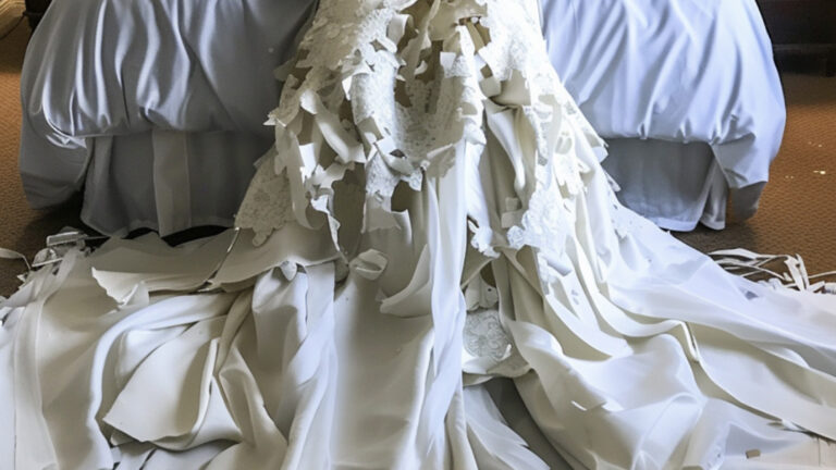 I Found My Daughter’s Wedding Dress Cut to Pieces with My Stepdaughter Standing over It – I Thought She Did It, but I Was Wrong