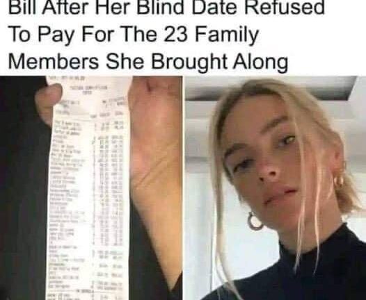 Woman takes 23 family members on blind date to test man’s generosity
