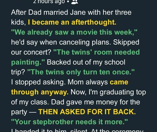 After the Divorce, My Dad Always Chose His New Family’s Kids – So He Got a Surprise at My Graduation Party