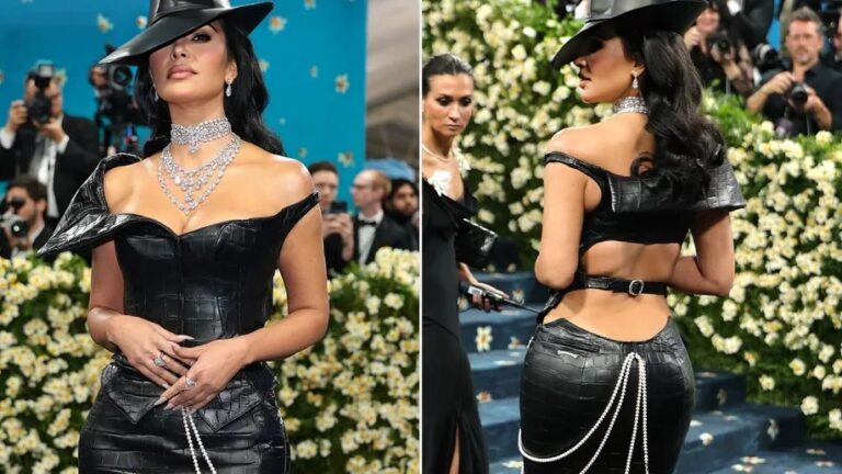 Kim Kardashian Is Dripping in Diamonds, Pearls and Head-to-Toe Leather at the 2025 Met Gala