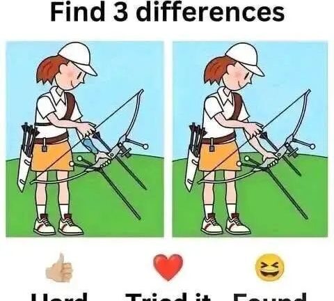 Spot 3 differences between the lady archer pictures in 15 seconds!