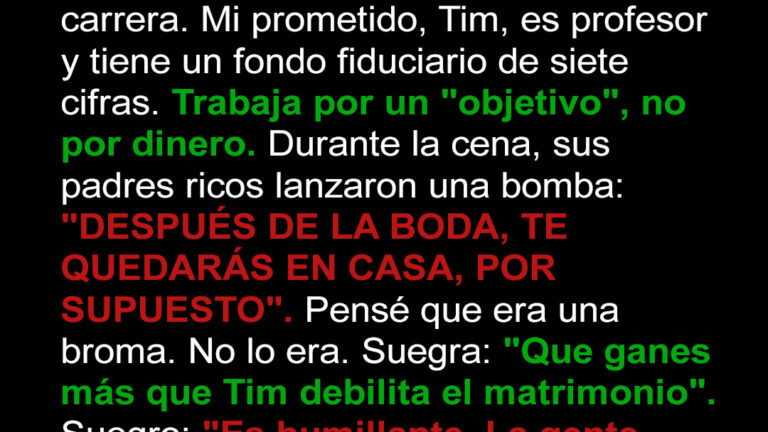 Los padres ricos de mi prometido querían que dejara mi trabajo después de casarnos – Les ofrecí un trato y perdieron la cabeza